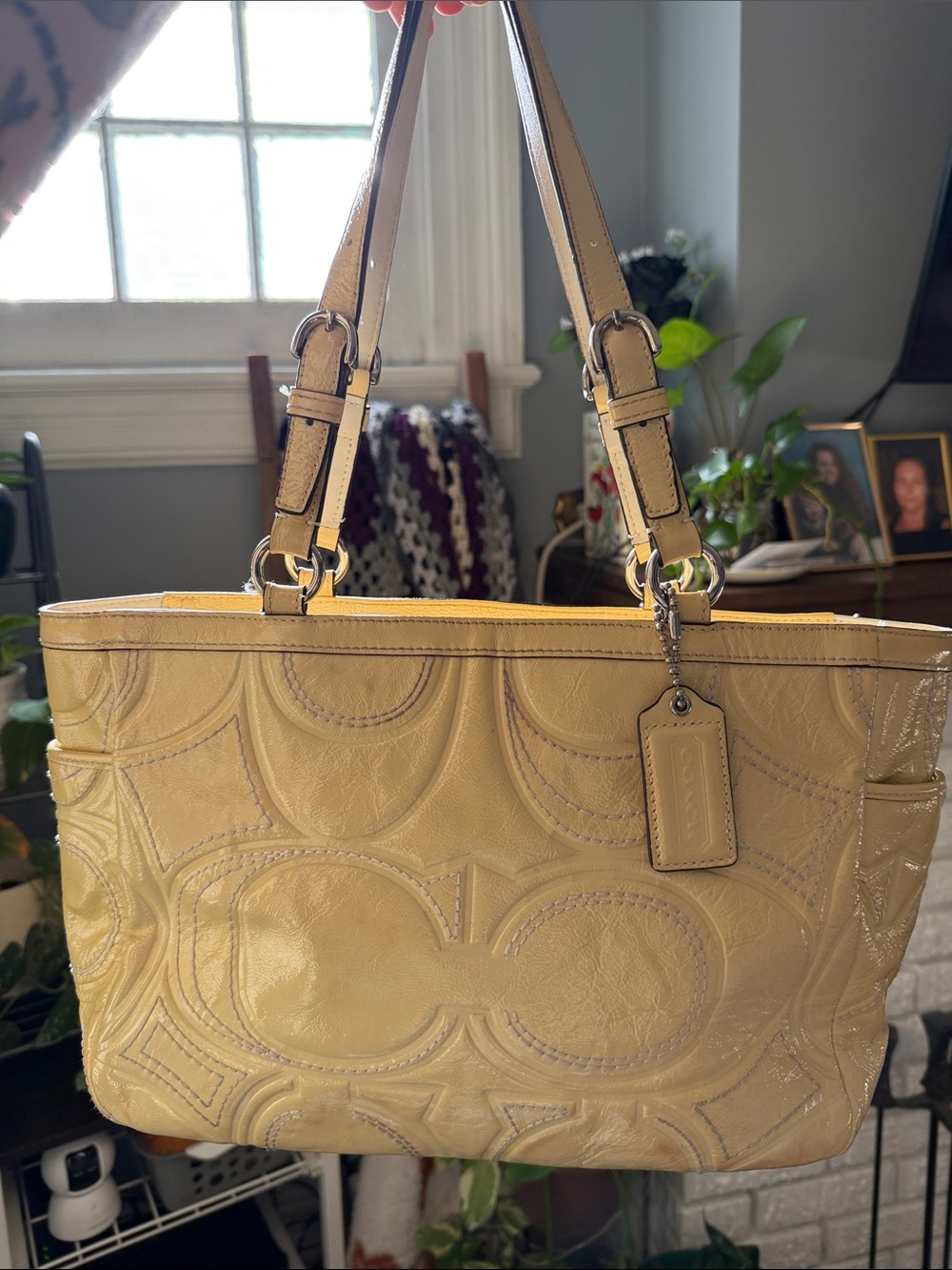 Coach Gallery stitched patent Leather Tote in Custard